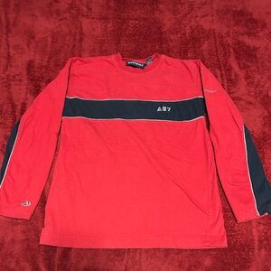 Aeropostale Red Long-Sleeve Tee with Navy Chest Stripe
